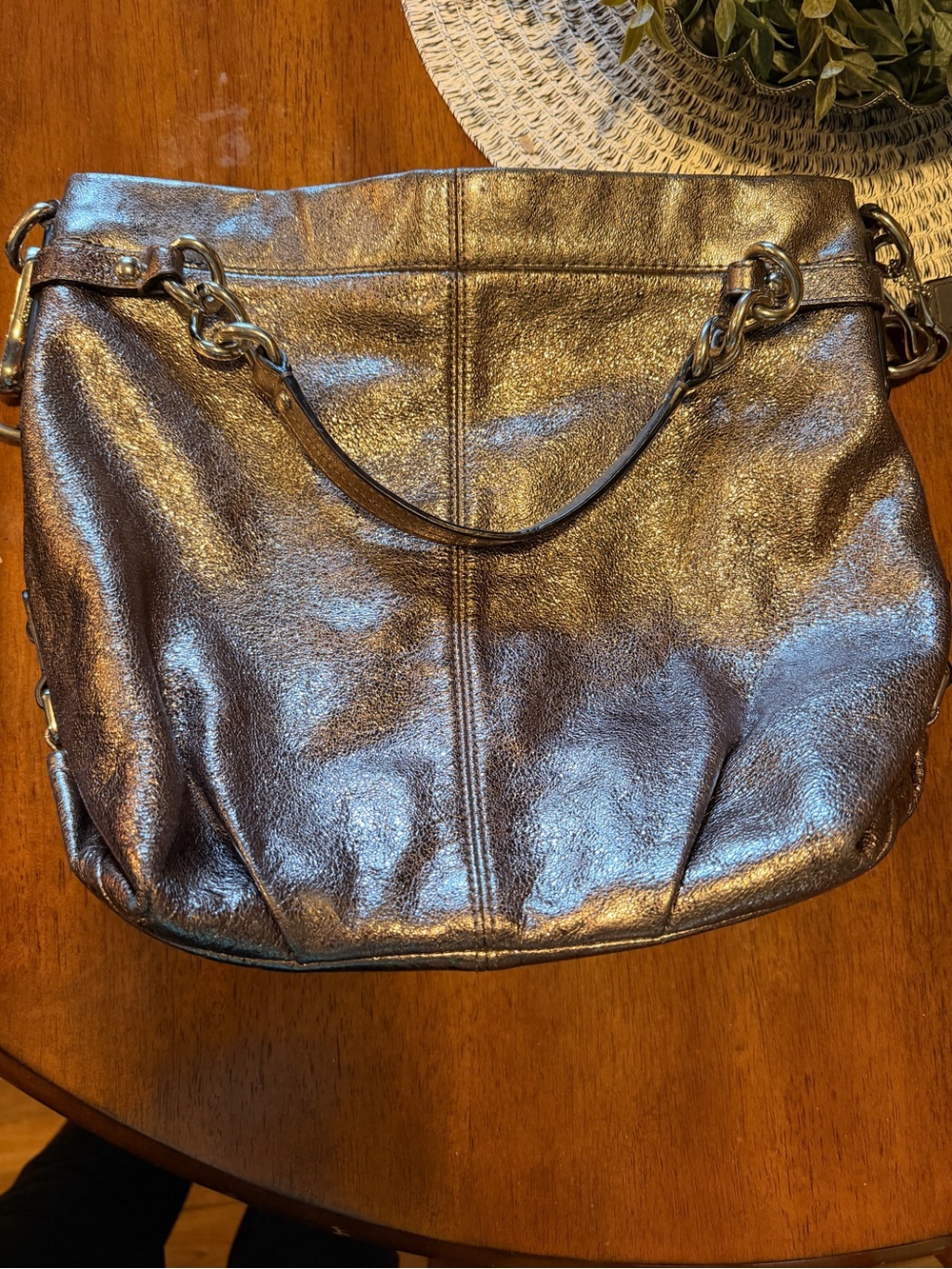 Coach Metallic Pewter Leather Shoulder Bag